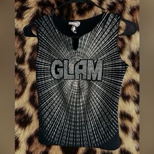 (SIZE S/M) Y2K Vintage Glam Radiant Black and Silver Tank Top